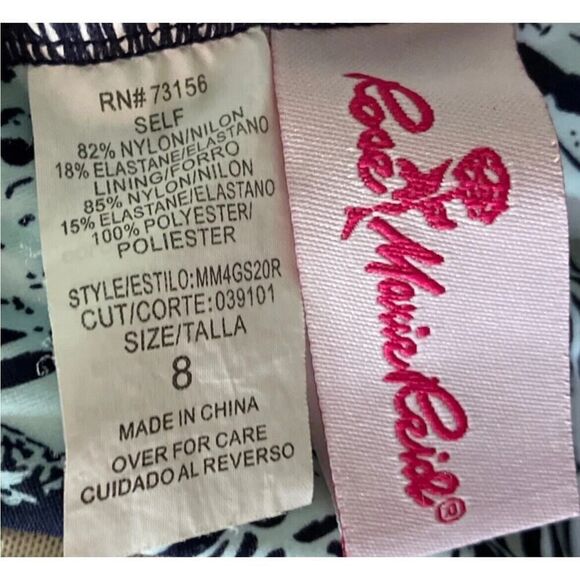 Vintage Rose Marie Reid One Piece Ruched Style Blue Tropical Foliage Swim Suit 8 - Picture 6 of 7